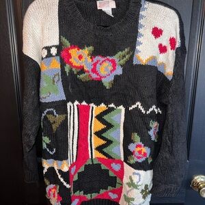 Susan Bristol Black Multicolor Patterned Sweater